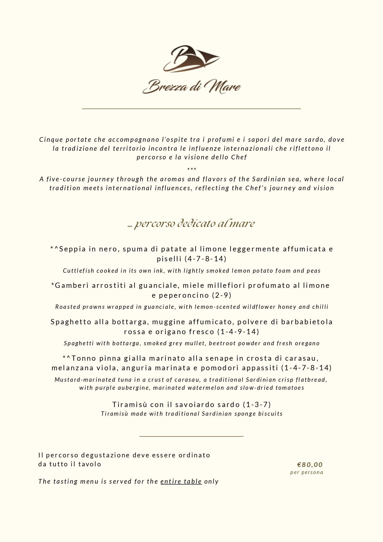 menu brezza di mare