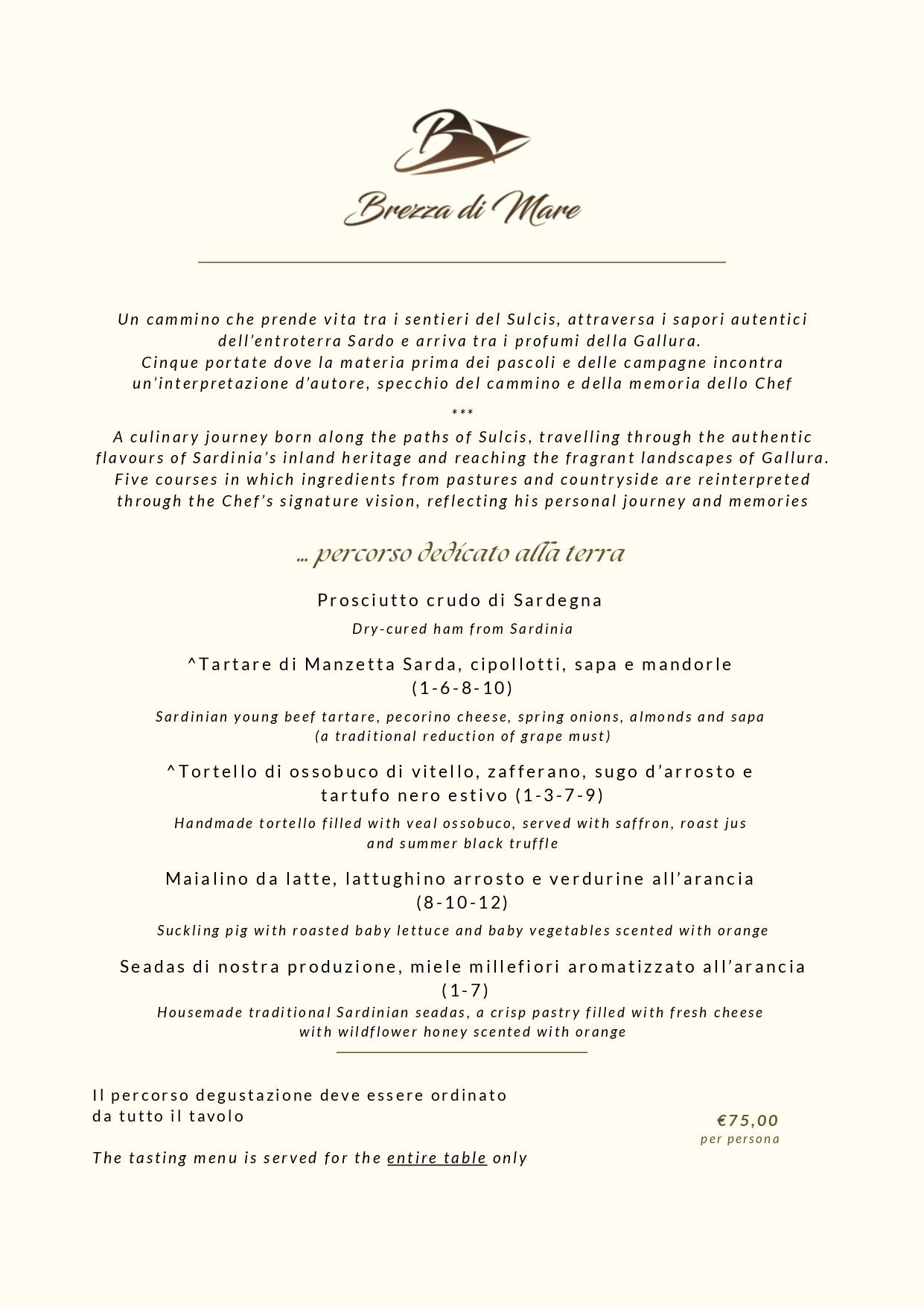 menu brezza di mare