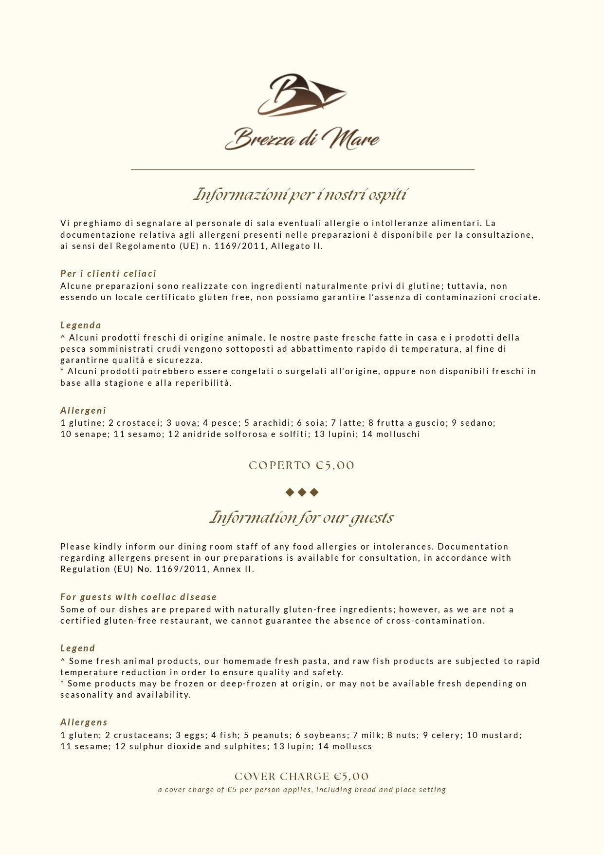 menu brezza di mare
