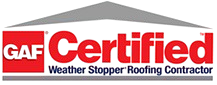 The logo for gaf certified weather stopper roofing contractor.