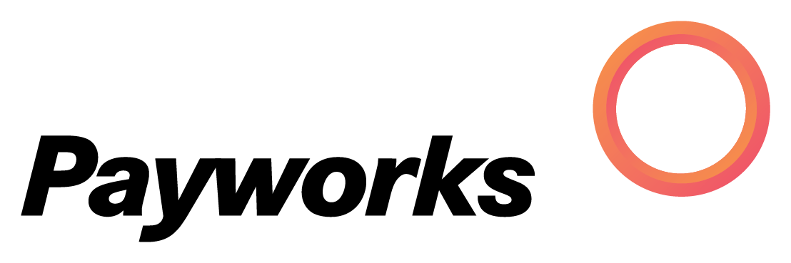 Payworks logo: Black text with orange circle.