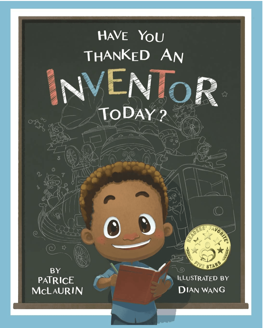 Book cover: A smiling boy holds a book in front of a chalkboard. Title: 