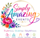 Simply Amazing Events logo with colorful flowers, gold and pink accents, and the tagline
