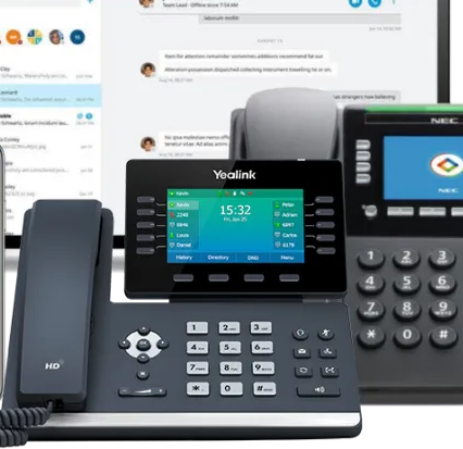 Assorted Office Desk Phones in Front of a Chat Interface — Pacific Telephone & Data In Hunter Valley, NSW