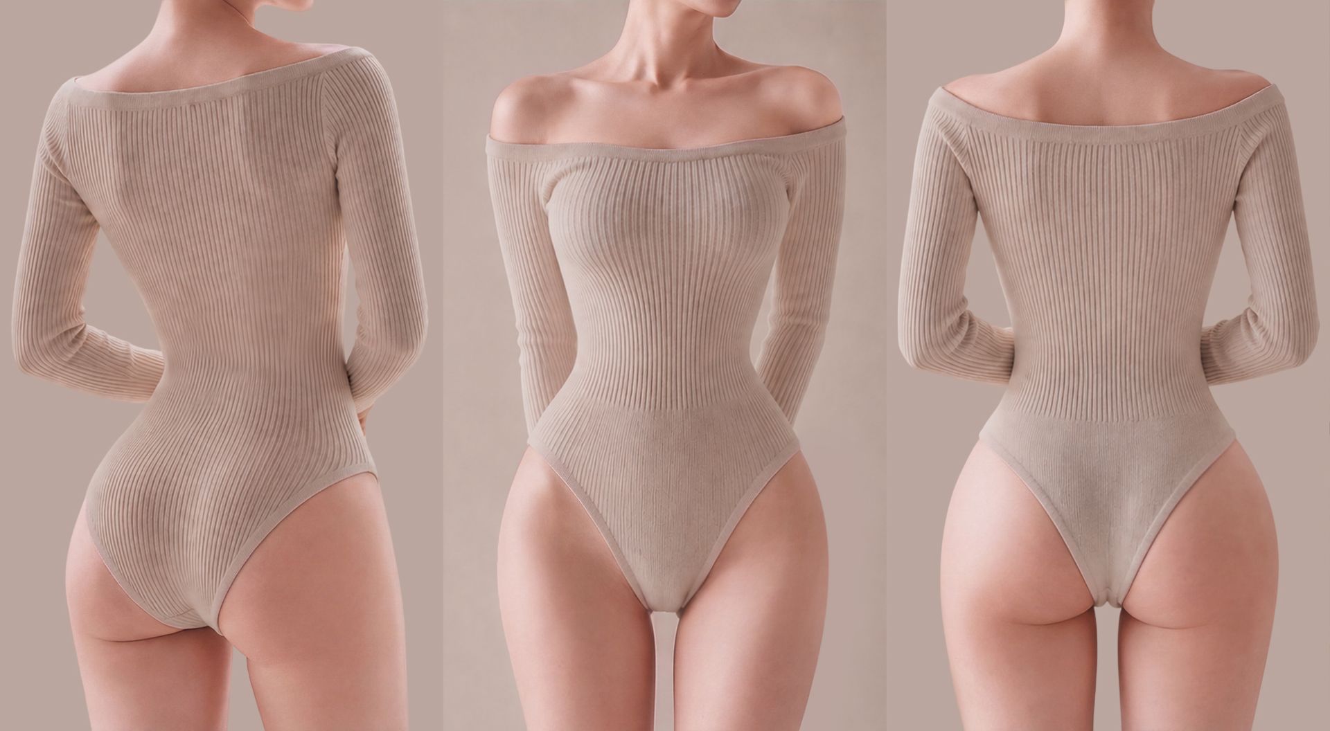 Natural body silhouette after 360-degree liposuction at BBAE Clinic Seoul, shown from the side, front and back