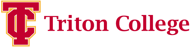 Triton College logo in red with stylized TC initials and name on a white background