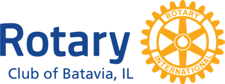 Rotary Club of Batavia, IL logo with blue text and orange rotary gear emblem
