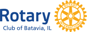 Rotary Club of Batavia, IL logo with blue text and orange rotary gear emblem