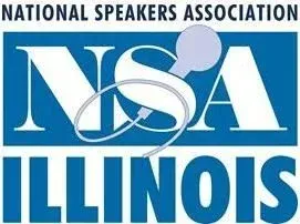 National Speakers Association Illinois logo in blue and white with overlapping letters NSA