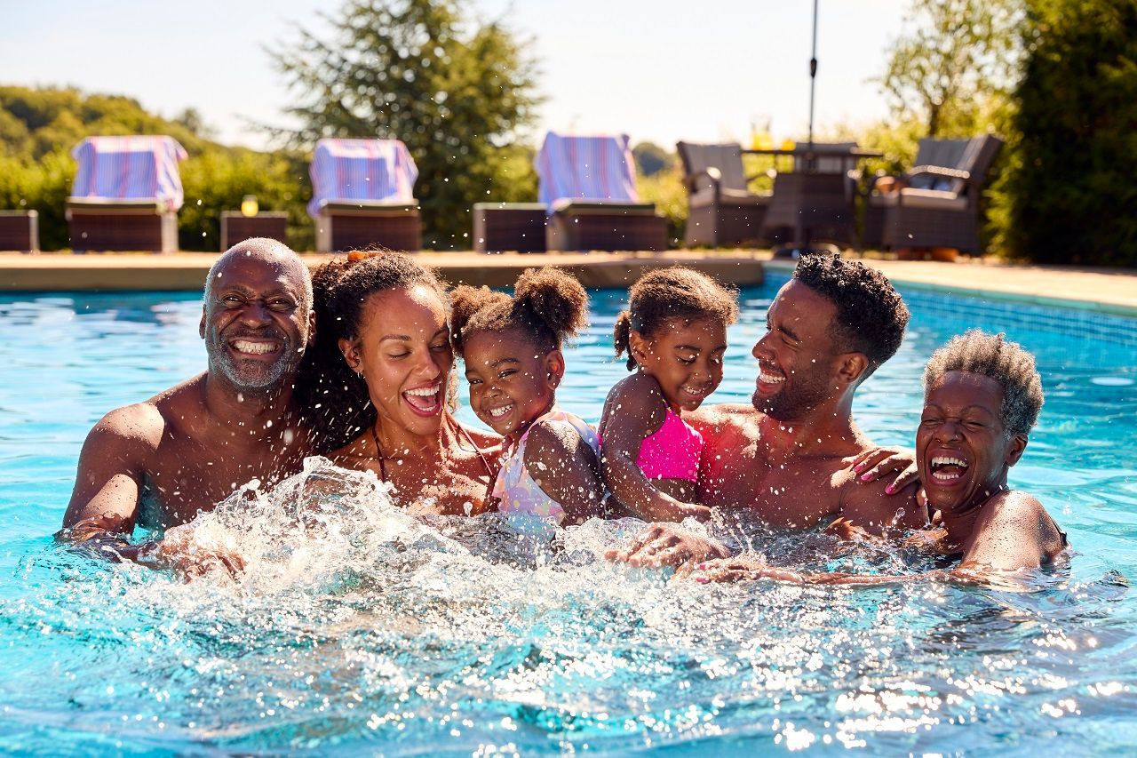 family in a pool