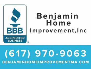 Benjamin Home Improvement, Inc. BBB accredited business logo with blue contact info and website on white background