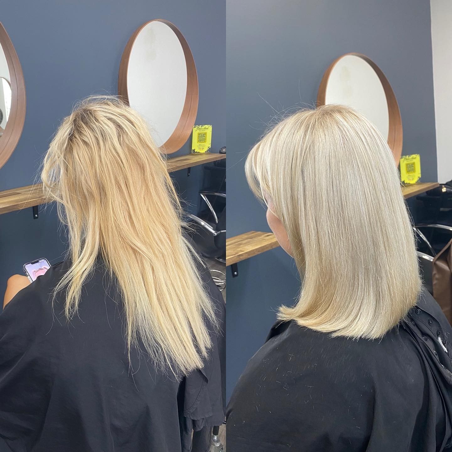 Before-and-after Salon Photo Of Blonde Hair Color And Cut At A Styling Station — Oh So Blonde Hair Studio in Kawana, QLD