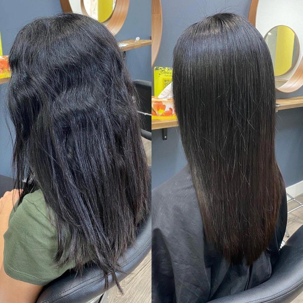 Side-by-side Comparison of Hair Before (Messy) and After — Oh So Blonde Hair Studio in Buddina, QLD