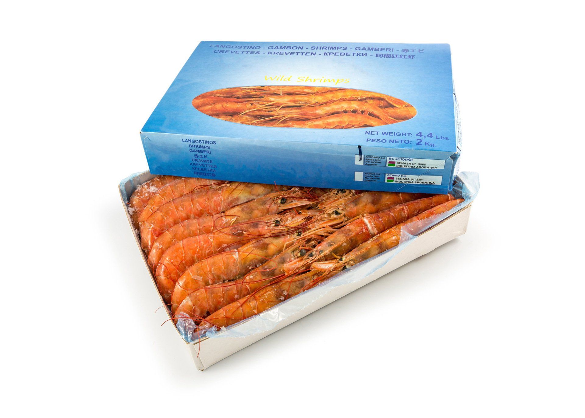 Crevettes entières crues sauvages congelées