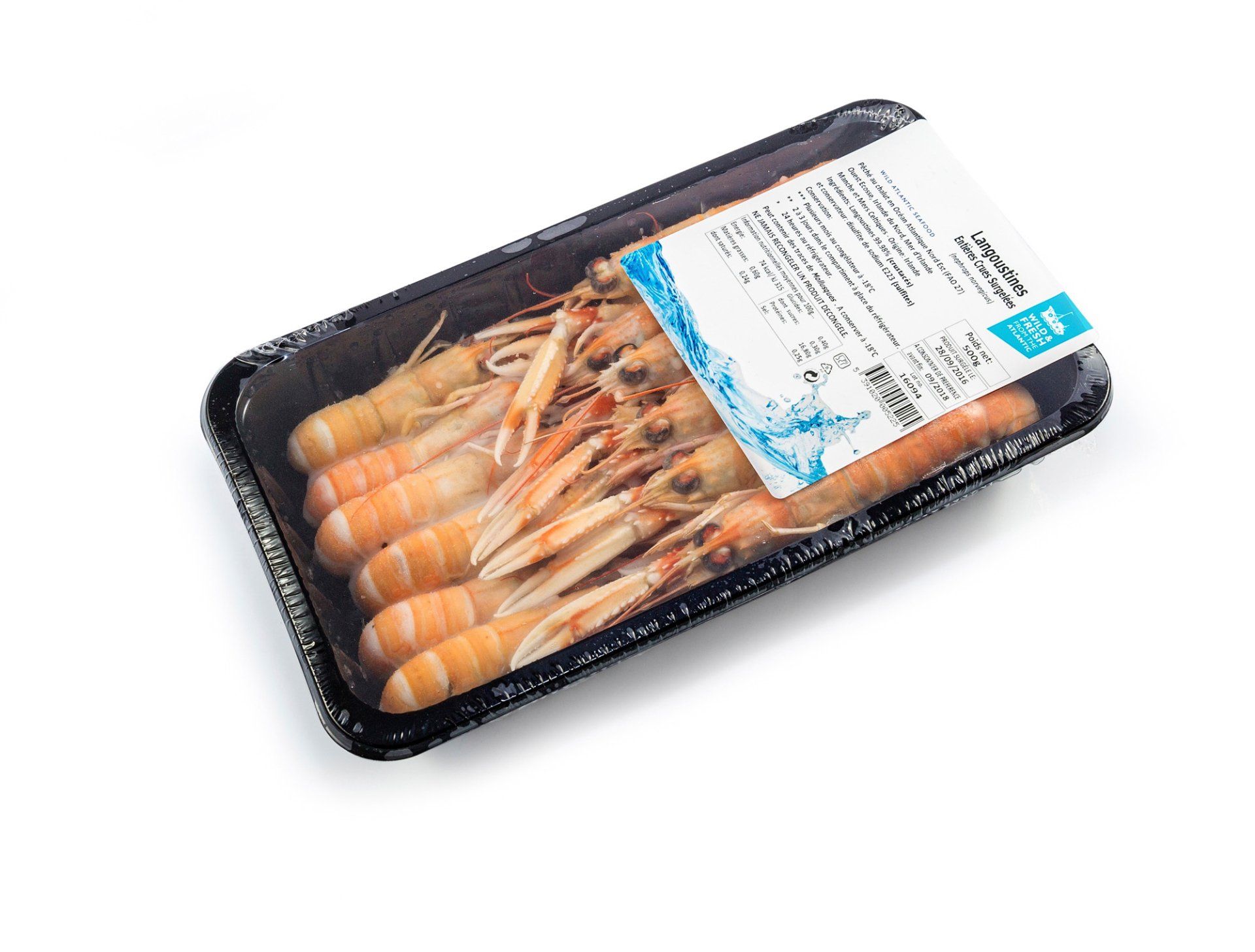 Langoustines entières crues congelées