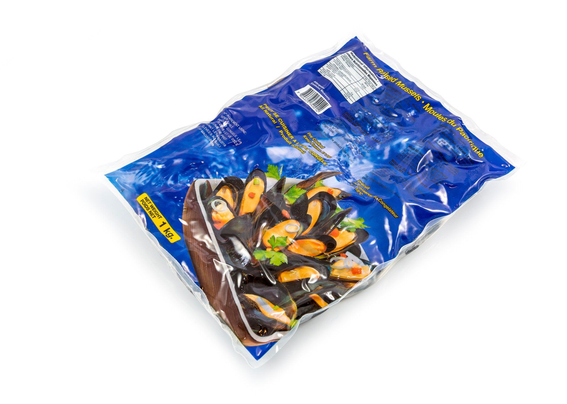 Moules du Pacifique entières cuites pleine eau congelées