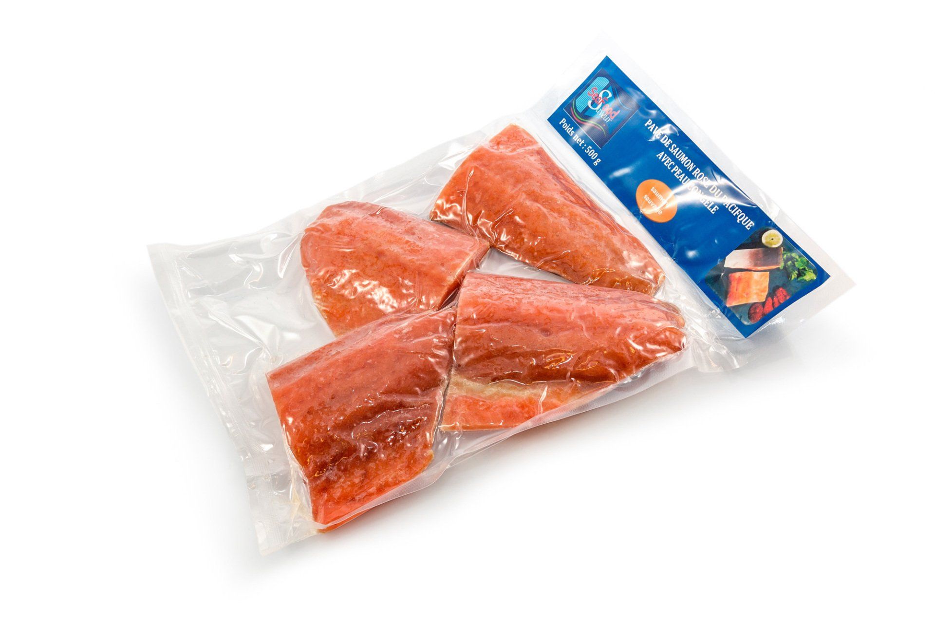 Rodaja de salmón rosado con piel congelado - Salvaje