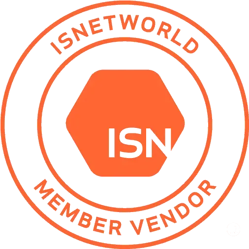 The logo for isnetworld member vendor is orange and white