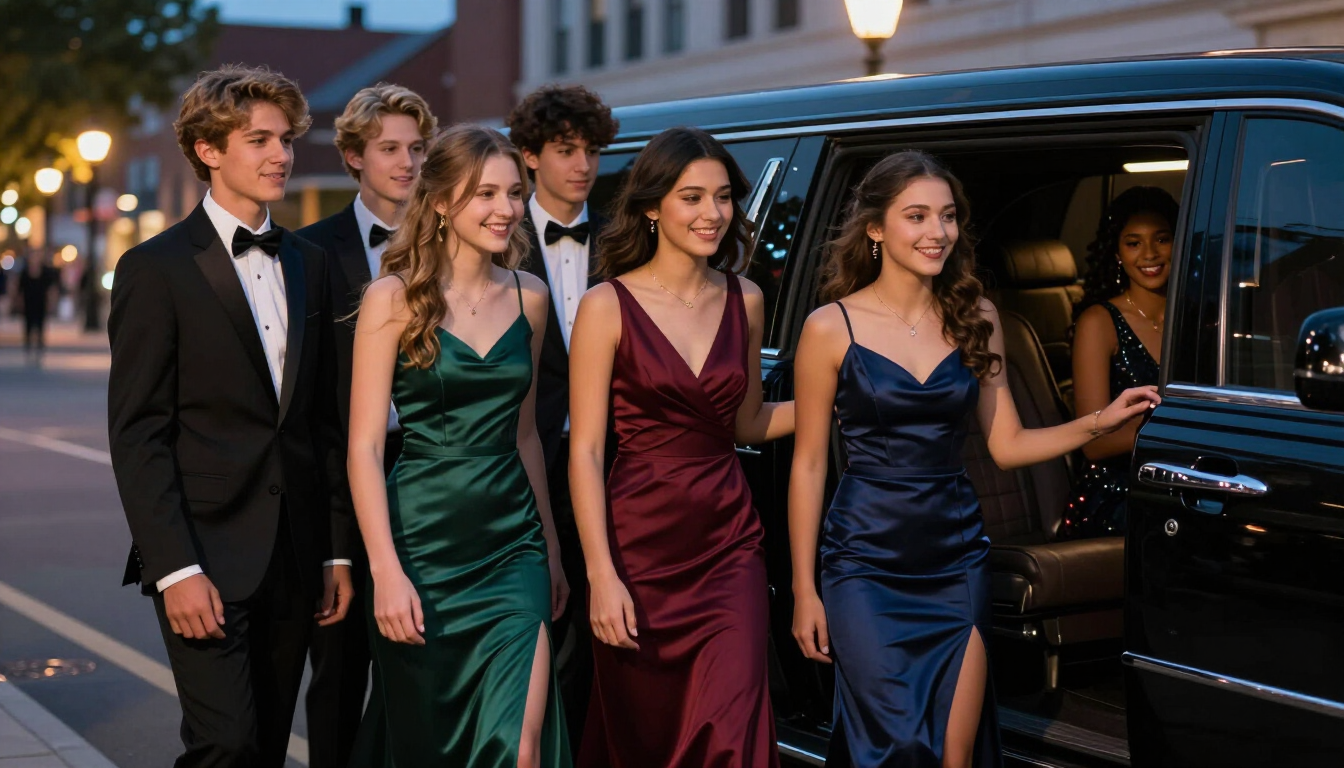 Teens entering a limo