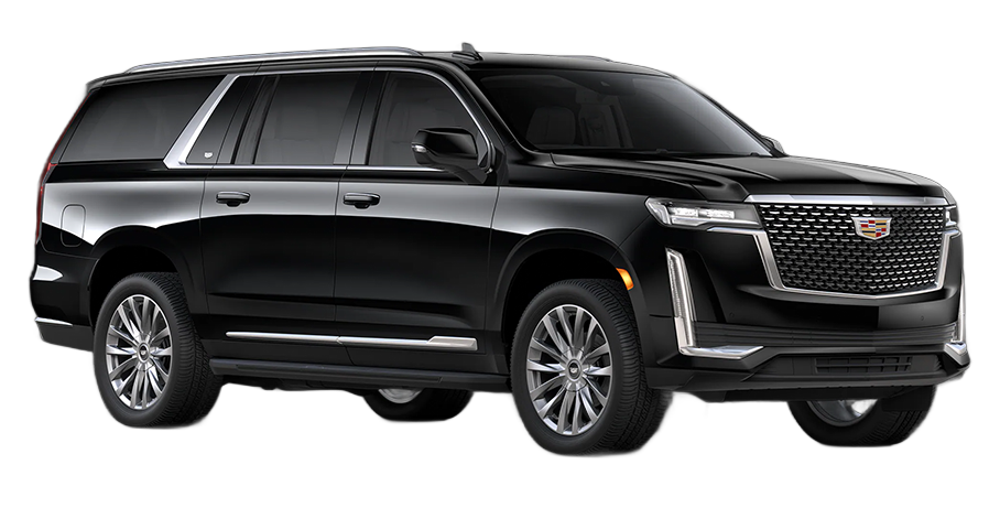 Black Cadillac Escalade ESV SUV shown in profile view against a white background.