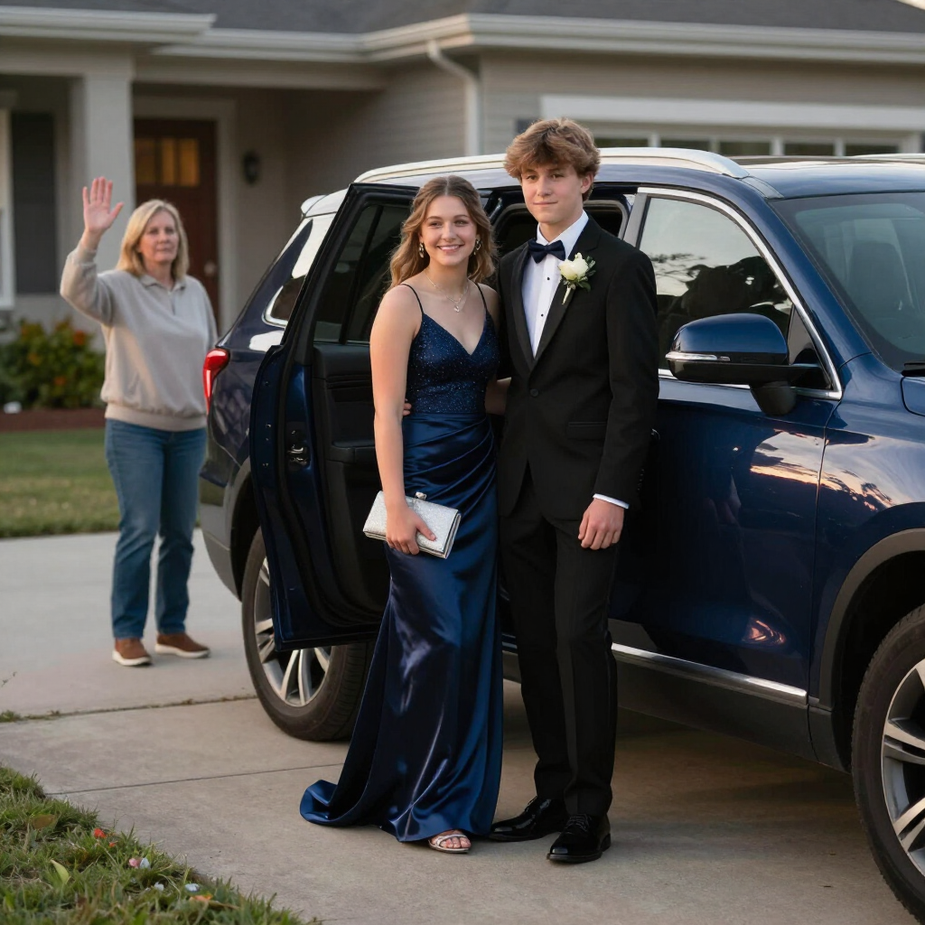 Parent waving to teens