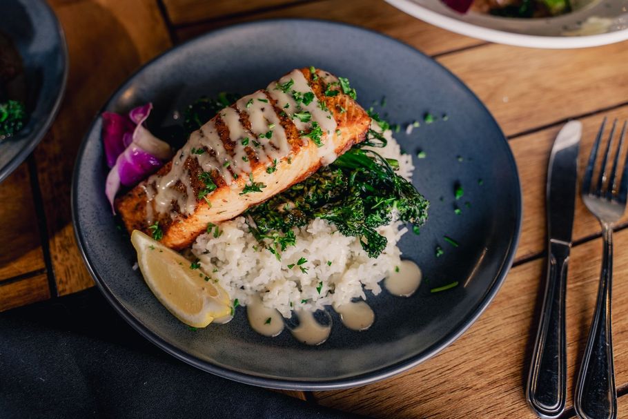 A close up of a plate of food on a table.