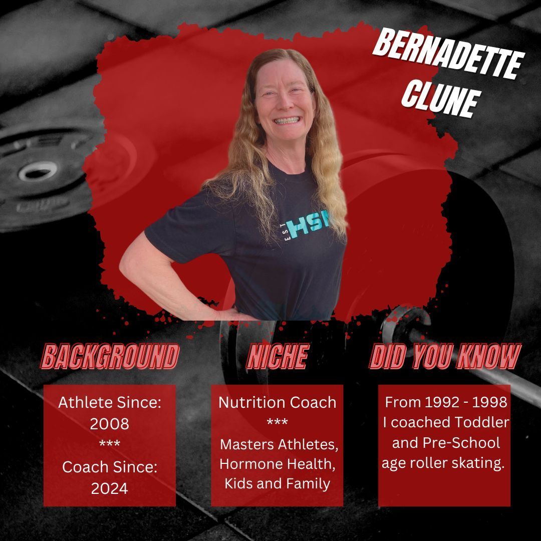 A woman in a black shirt with the name bernadette clune on it