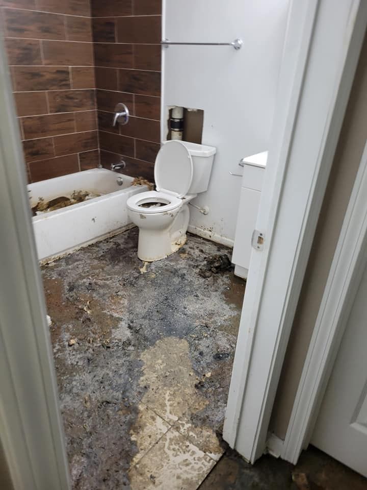 A bathroom with a toilet, tub and shower.