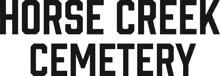 Horse Creek Cemetery sign in bold black letters on a light background