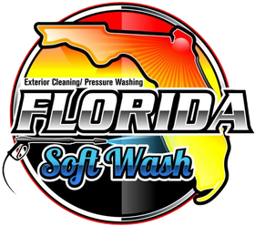 Florida Soft Wash logo for exterior cleaning and pressure washing, with red, black, yellow, and blue text.