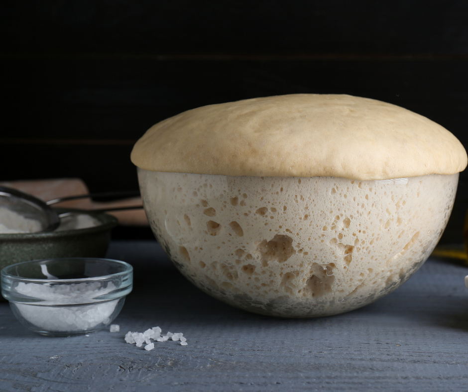 Leavened dough in a bowl