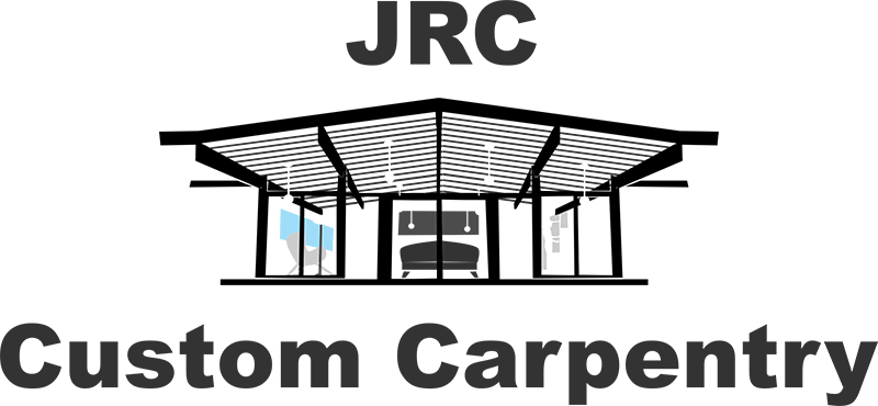 JRC Custom Carpentry logo with building drawing, text and gray color scheme.