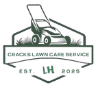 Cracks Lawn Care Service logo with green lawn mower, grass, and “EST. LH 2025” text