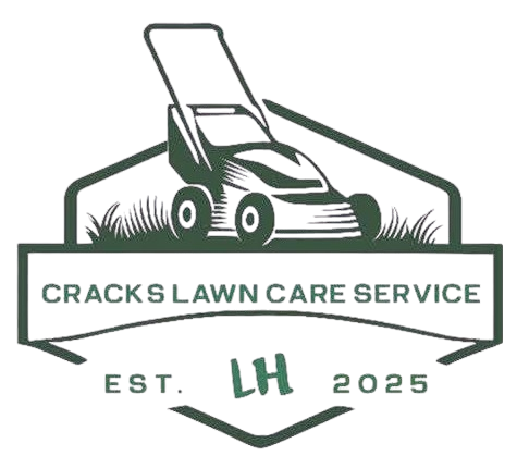 Cracks Lawn Care Service logo with green lawn mower, grass, and &ldquo;EST. LH 2025&rdquo; text