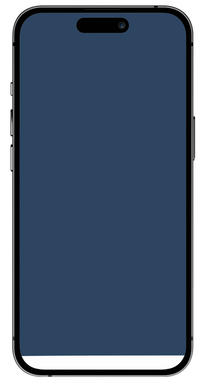 Black smartphone with a blank dark blue screen on a white background
