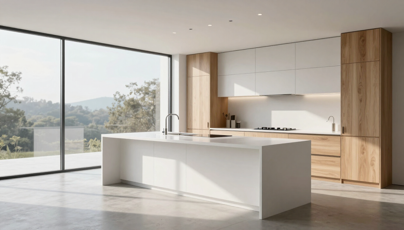 Cucina a vista moderna con isola e soggiorno integrato