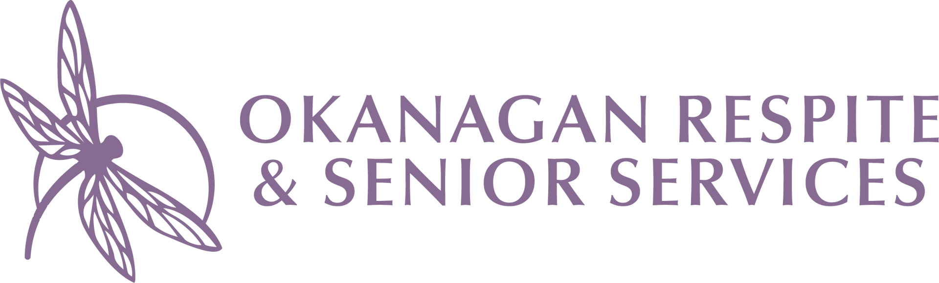 The logo for okanagan respite and senior services has a dragonfly on it.