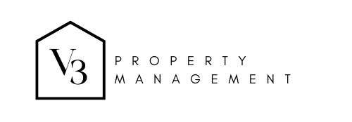 A black and white logo for a property management company.