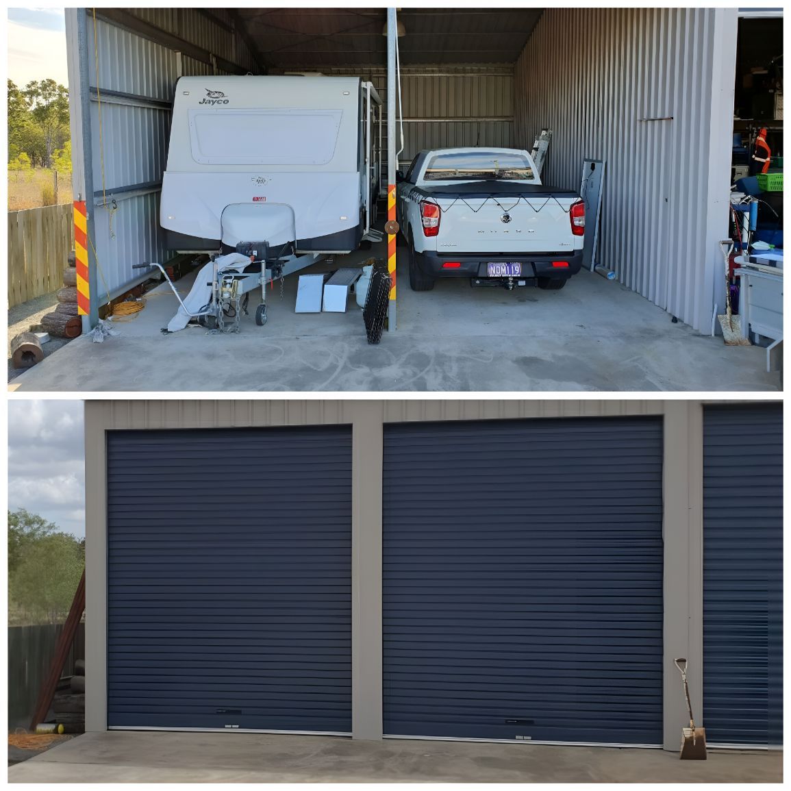A Truck is Parked in a Garage Next to a Trailer β South Burnett Garage Doors In Kingaroy, QLD