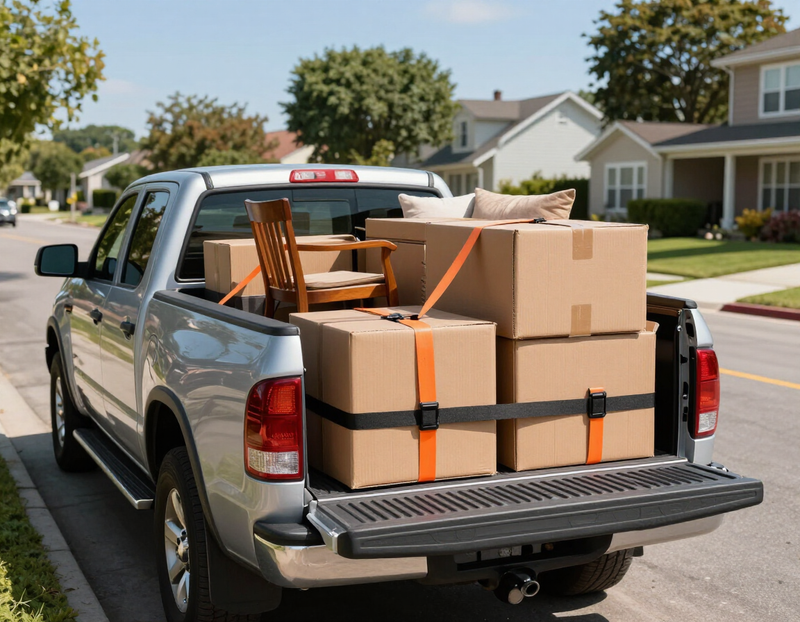 Pickup truck securing furniture and large items with EZY HOOK