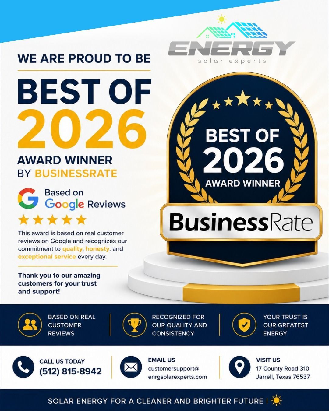 BusinessRate “Best of 2026” award graphic with gold laurel badge and blue-white background