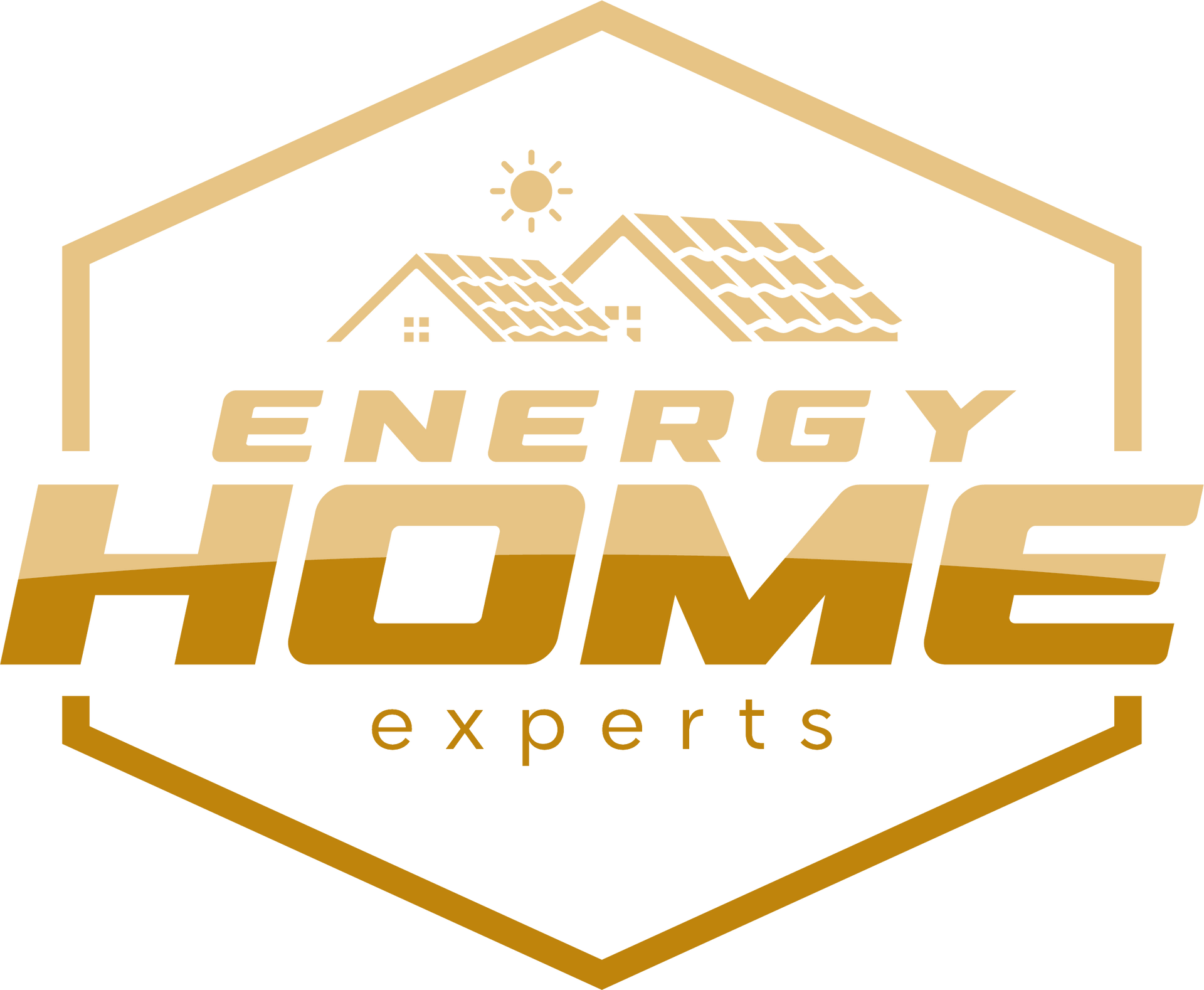 Gold hexagon logo with house roof icon and text “ENERGY HOME experts”