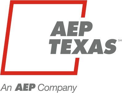 AEP Texas logo with red outline and gray text, plus “An AEP Company” tagline