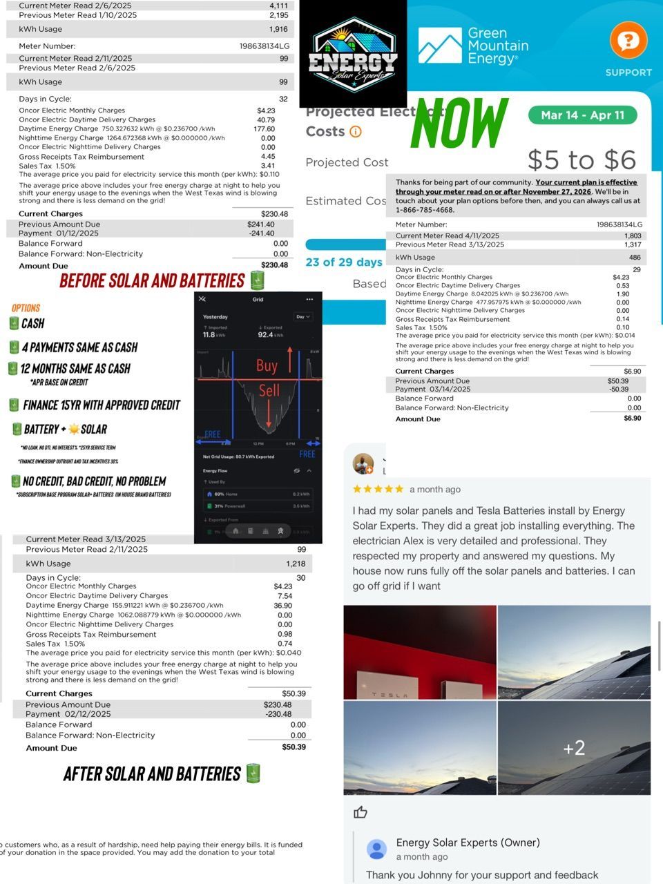 Collage of social media posts, app screenshots, and a pricing graphic with green โNOWโ text and $5 to $6.