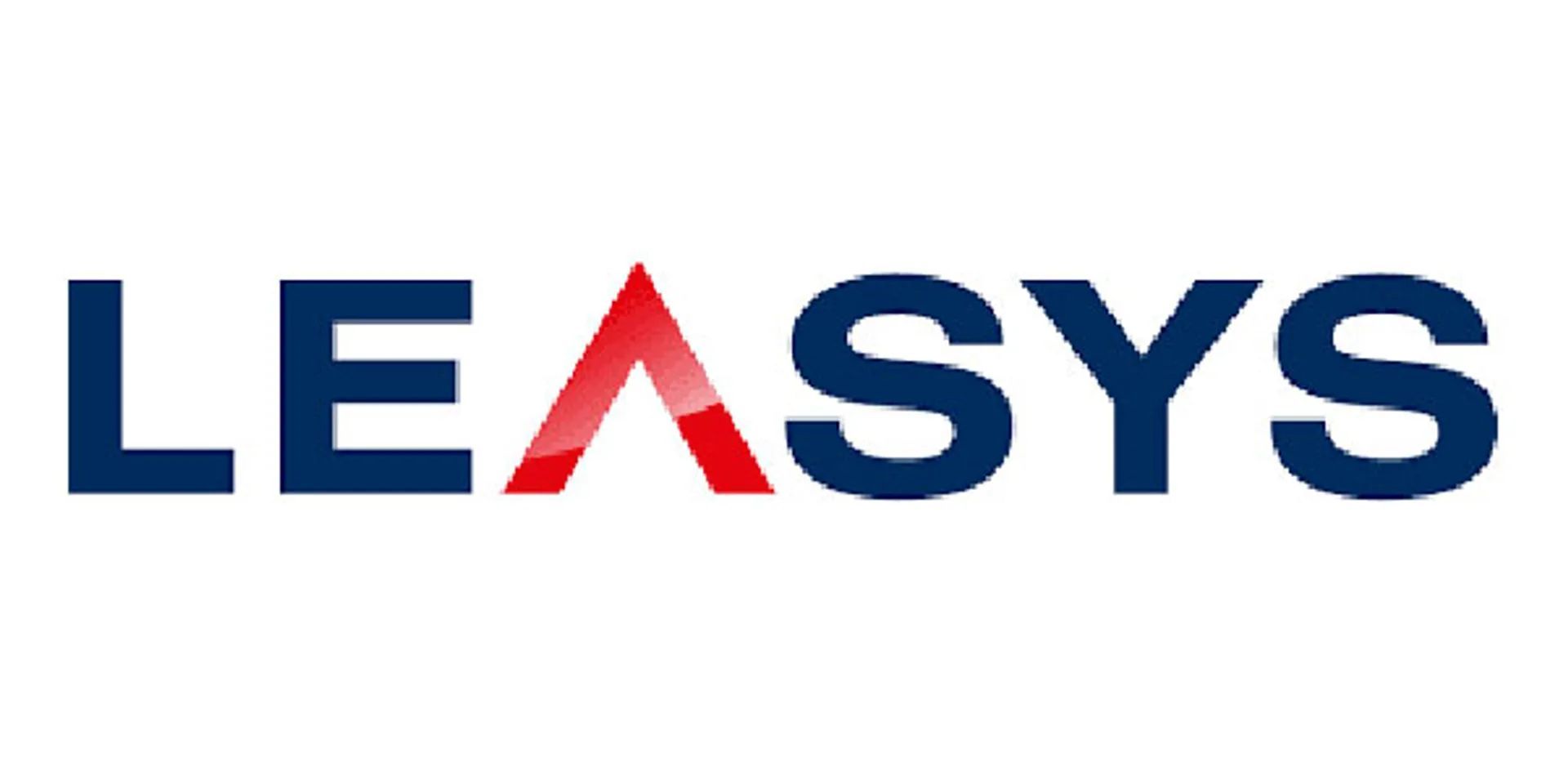 Il logo dell'azienda Leasys è in testo blu scuro con un triangolo rosso stilizzato al posto della lettera