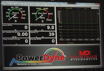 A computer monitor with a PowerDyne logo on it