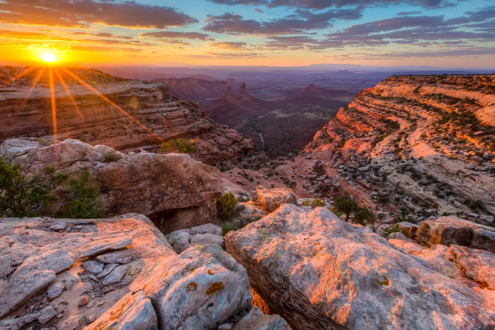 Sunrise over cliffs and vista of Bears Ears National Monument
