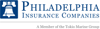 Philadelphia Insurance Company logo with blue bell icon and text on white background