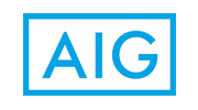 AIG logo in blue letters inside a blue rectangular border on a white background