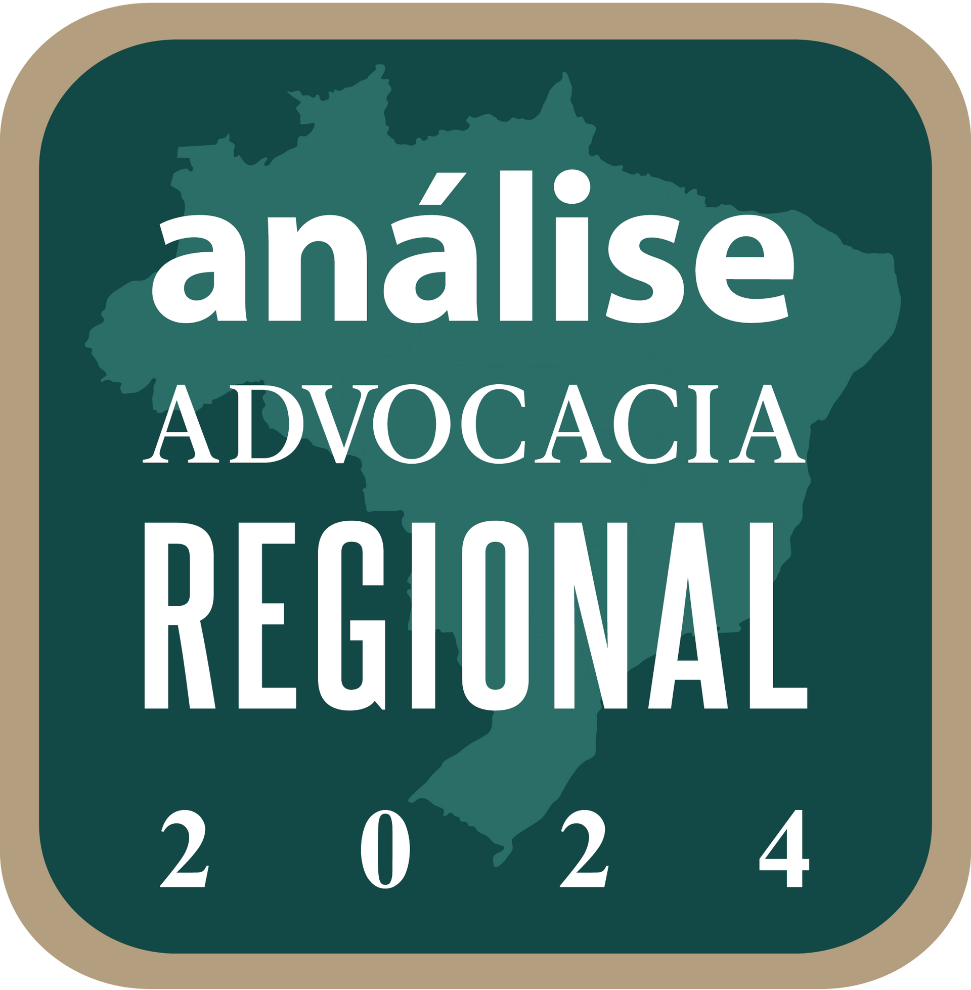 Logo verde com “análise Advocacia Regional 2024” em branco e bege.